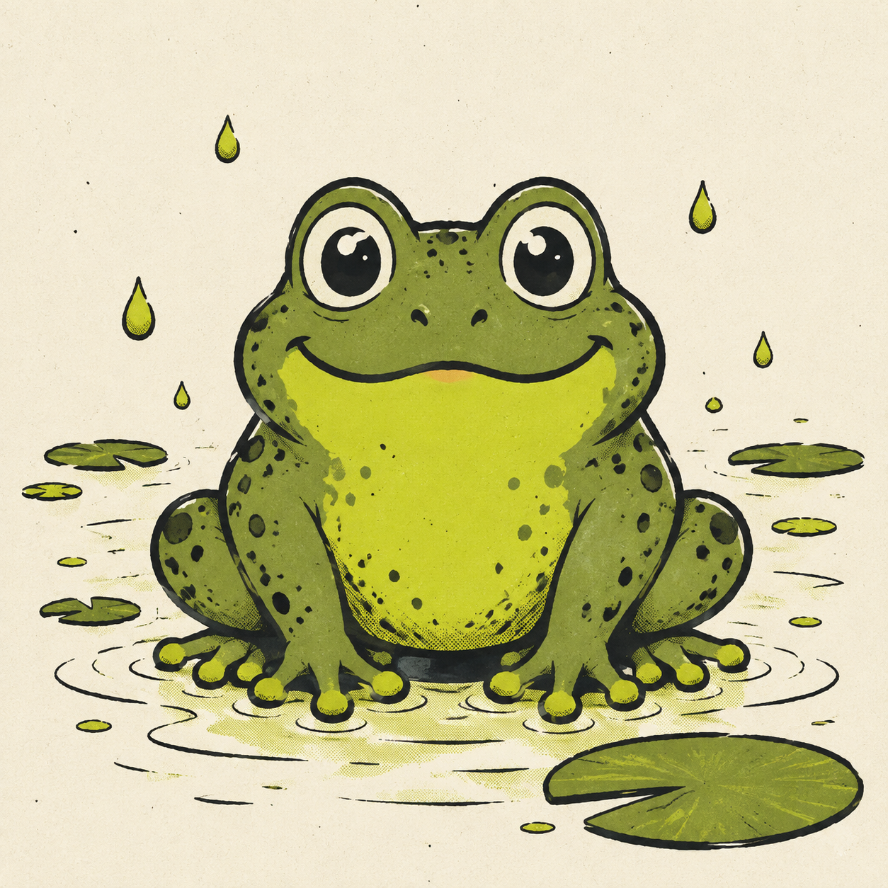 SOGGY, the original frog mascot sitting in a pond